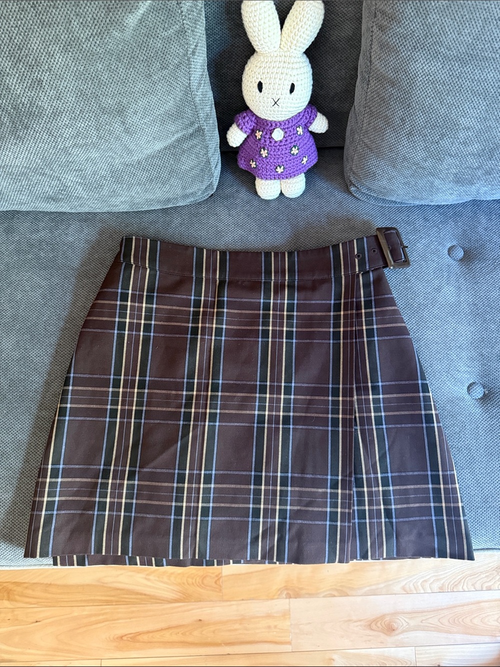 Aritzia Sunday Best Brown Wrap Plaid Mini Skirt with Side Buckle